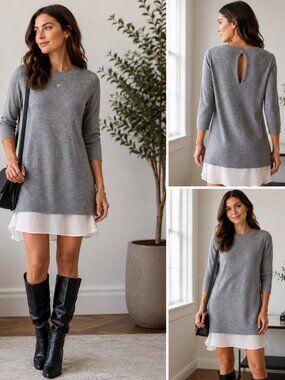 Club Monaco Cashmere Angora Wool Blend Sweater Dress XS/TP Gray Layered Hem
